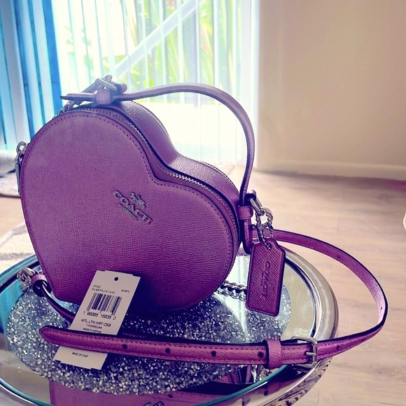 NWT COACH Metallic Leather 💜 HEART Crossbody - Picture 5 of 9